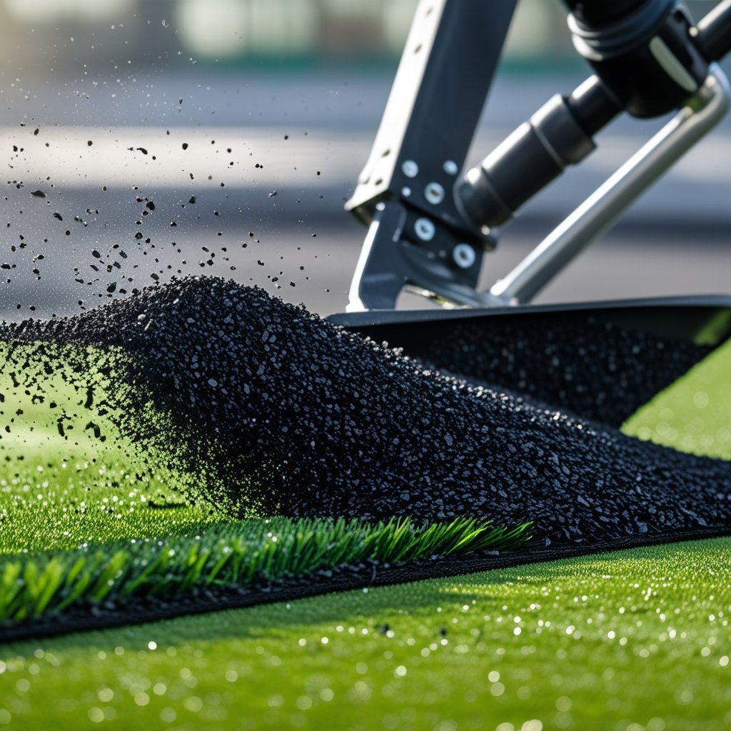 Professional infill replenishment service adding new infill to artificial turf