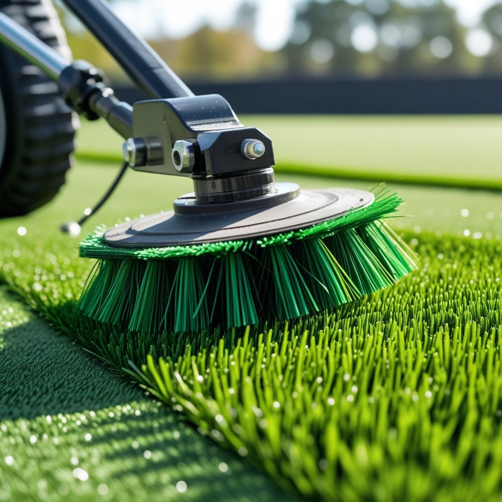 Professional turf brushing and grooming service restoring fiber appearance