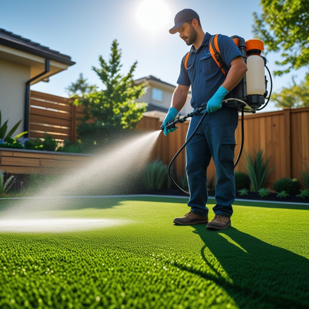 Professional turf deodorizing service eliminating odors from synthetic grass