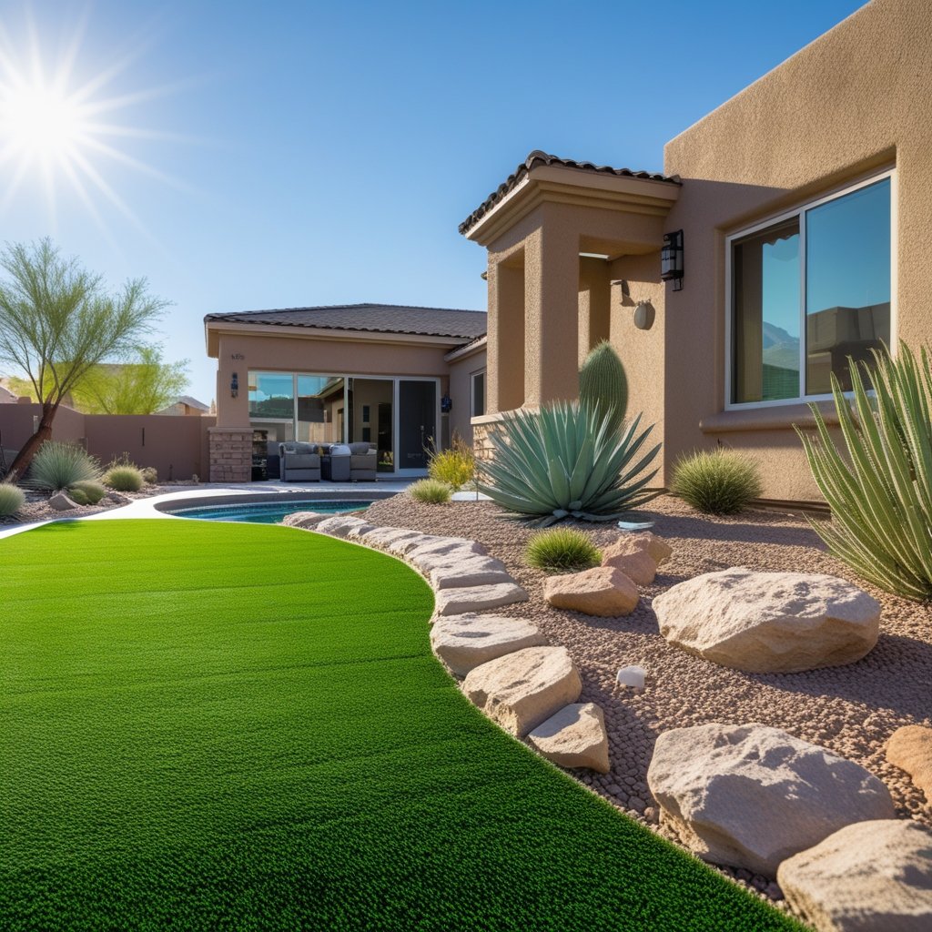 Artificial turf in a Nevada backyard